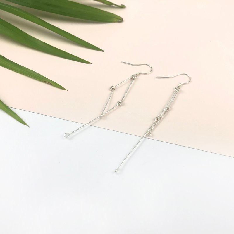 間約 線條 魚骨  百搭 耳環 - 耳环/耳夹 - 纯银 银色