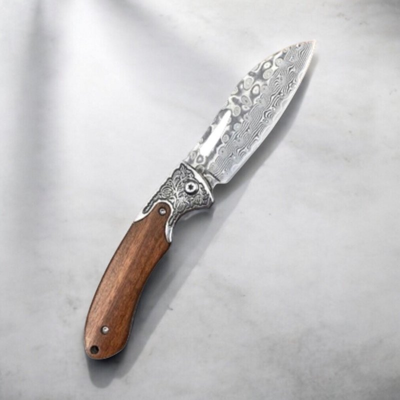 Ottoman Empire 鄂图曼亚特坎战刀款大马士革钢精雕平扣掐纹刀颈 - 餐刀/叉/匙组合 - 其他金属 银色