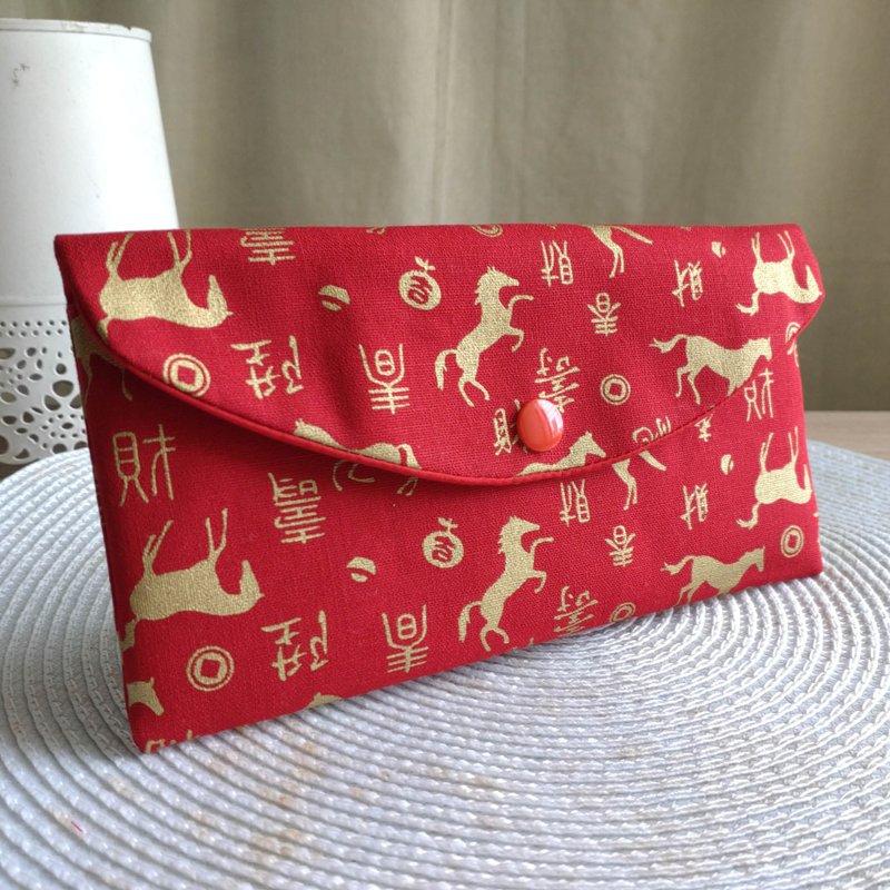 Lovely 烫金【福马临门马年红包袋、红】存折套、现金收纳袋 - 红包/春联 - 棉．麻 红色