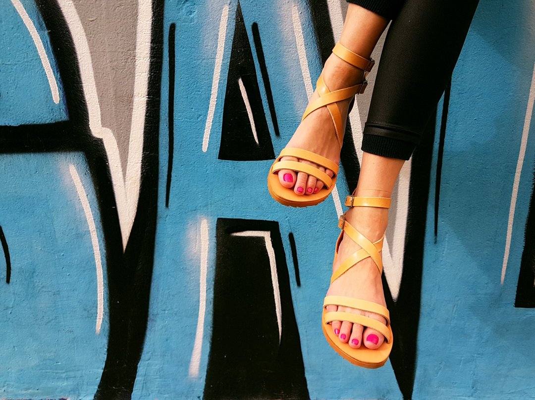 Greek Sandals Genuine Leather Womens Platform Summer Shoes Easy on-off - 男女凉鞋 - 真皮 咖啡色