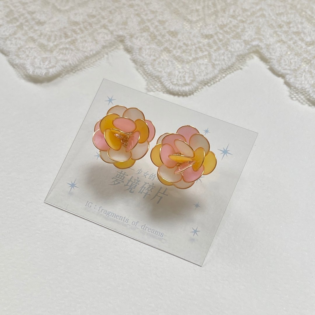 梦境结晶 彩虹雪酪 | 耳环 可改 夹式耳环 接单制作 - 耳环/耳夹 - 树脂 粉红色