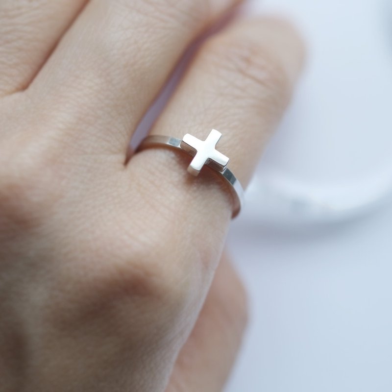 极小 十字架 戒指 925银 - 戒指 - 其他金属 银色
