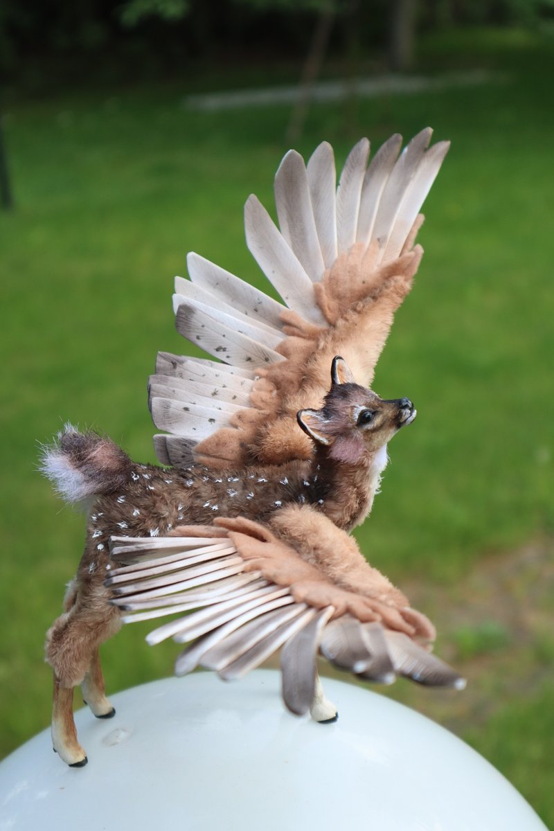 鹿翼幻想动物填充玩具！可摆姿势的艺术娃娃 - 玩偶/公仔 - 其他人造纤维 咖啡色