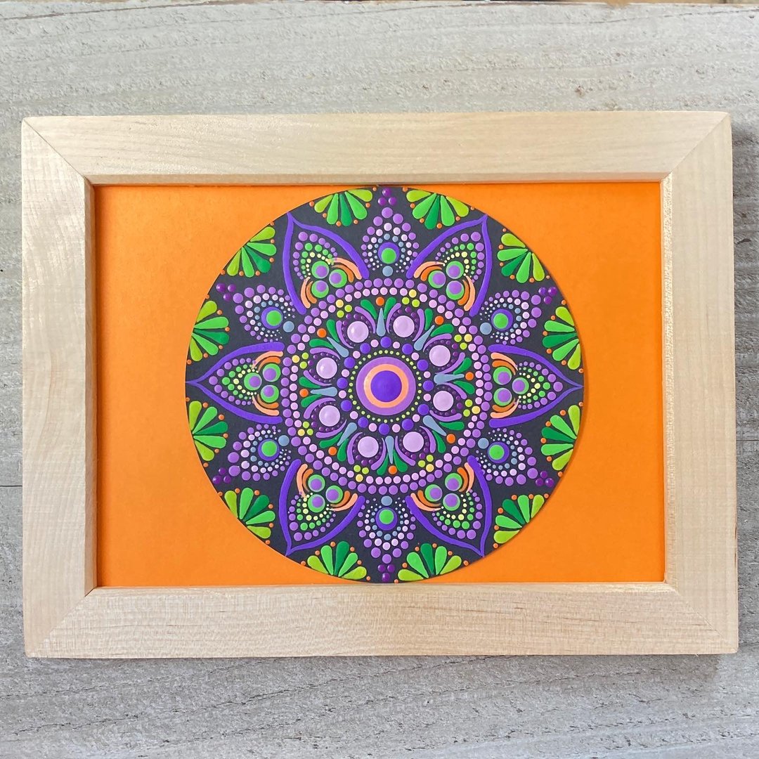 12cm Mini Dot Mandala Postcard with Photo Frame Green Purple - 海报/装饰画/版画 - 纸 紫色