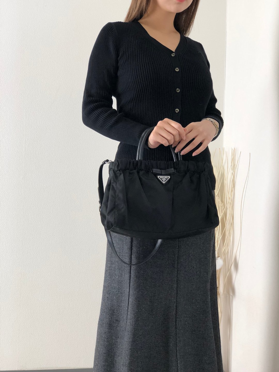 【日本直运，名牌包装】PRADA 丝带三角标志尼龙 2WAY 手提包黑复古 63mv45 - 手提包/手提袋 - 尼龙 黑色