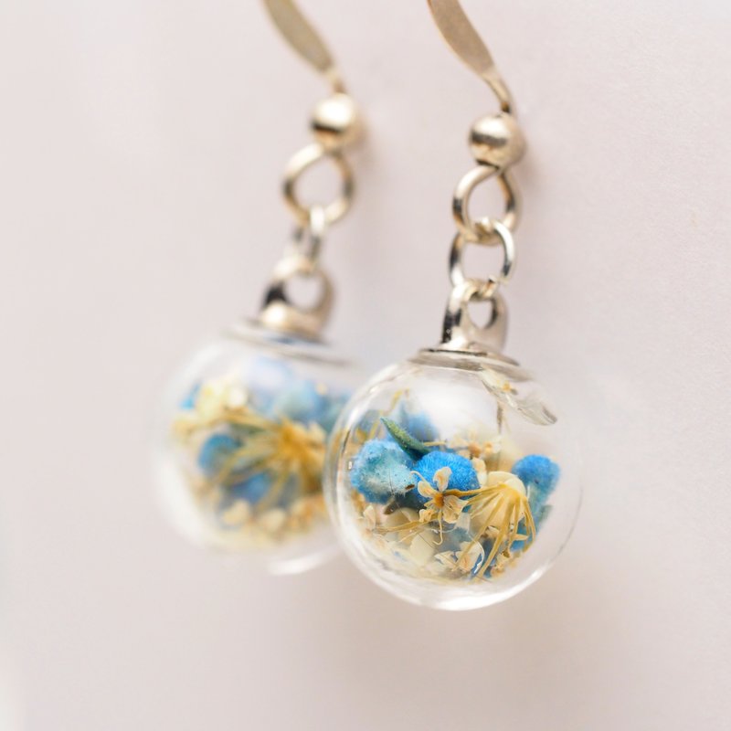 爱家作- OMYWAY DIY 干花  玻璃球 耳针 耳环 耳勾 垂挂 耳夹 1cm - 耳环/耳夹 - 玻璃 蓝色