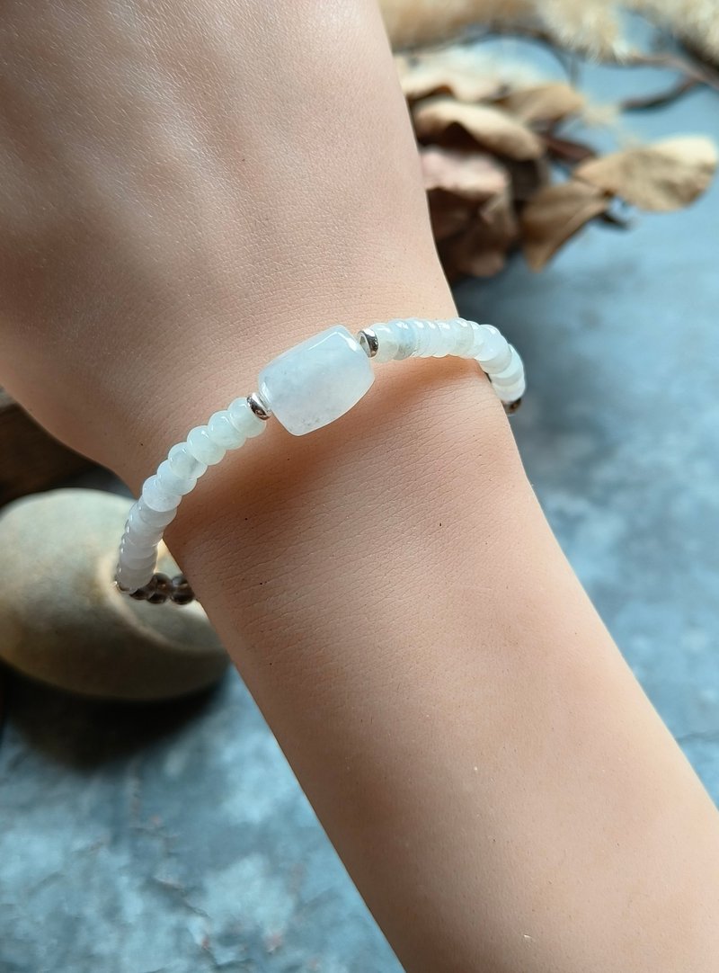 天然缅甸淡紫形珠 冰白算盘珠翡翠  茶晶珠手串 - 手链/手环 - 宝石 