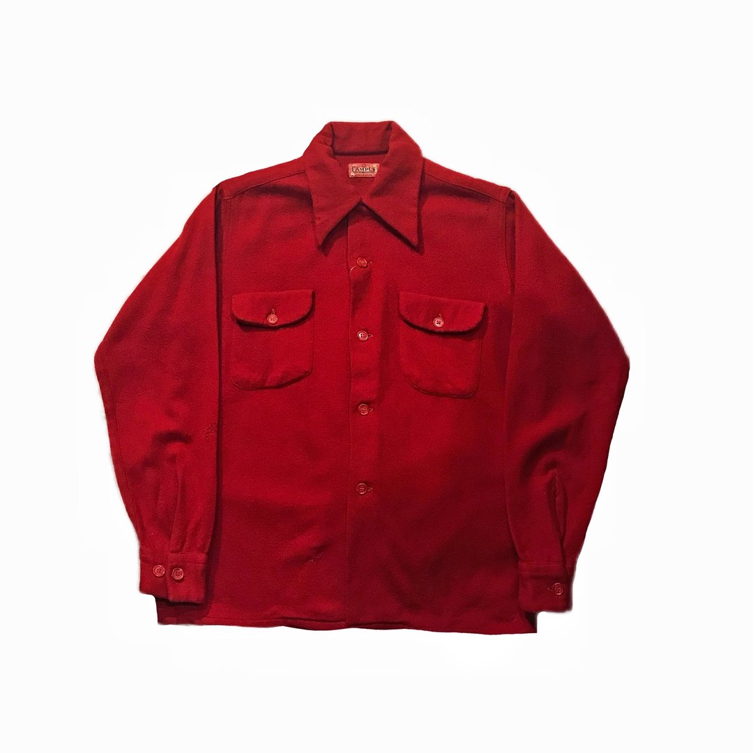 Vintage 50s 60s Campus Wool Shirt 古着暗红毛料衬衫 - 男装衬衫 - 羊毛 红色