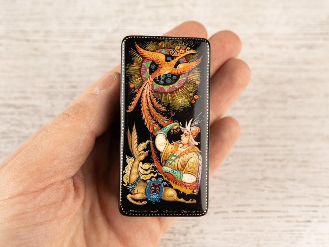 Jewelry box, Russian black Lacquer Box Firebird Painted jewelry box - 收纳用品 - 其他材质 