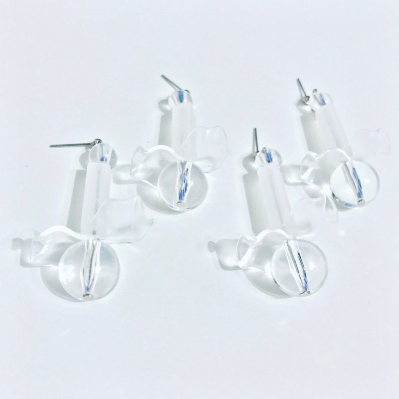 Marygo［全透明层次小裙摆］立体设计耳环 - 耳环/耳夹 - 其他金属 透明