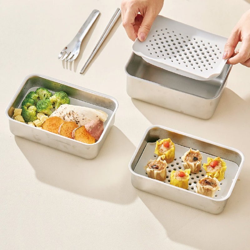 Double Box 蒸煮料理盒 - 便当盒/饭盒 - 不锈钢 银色