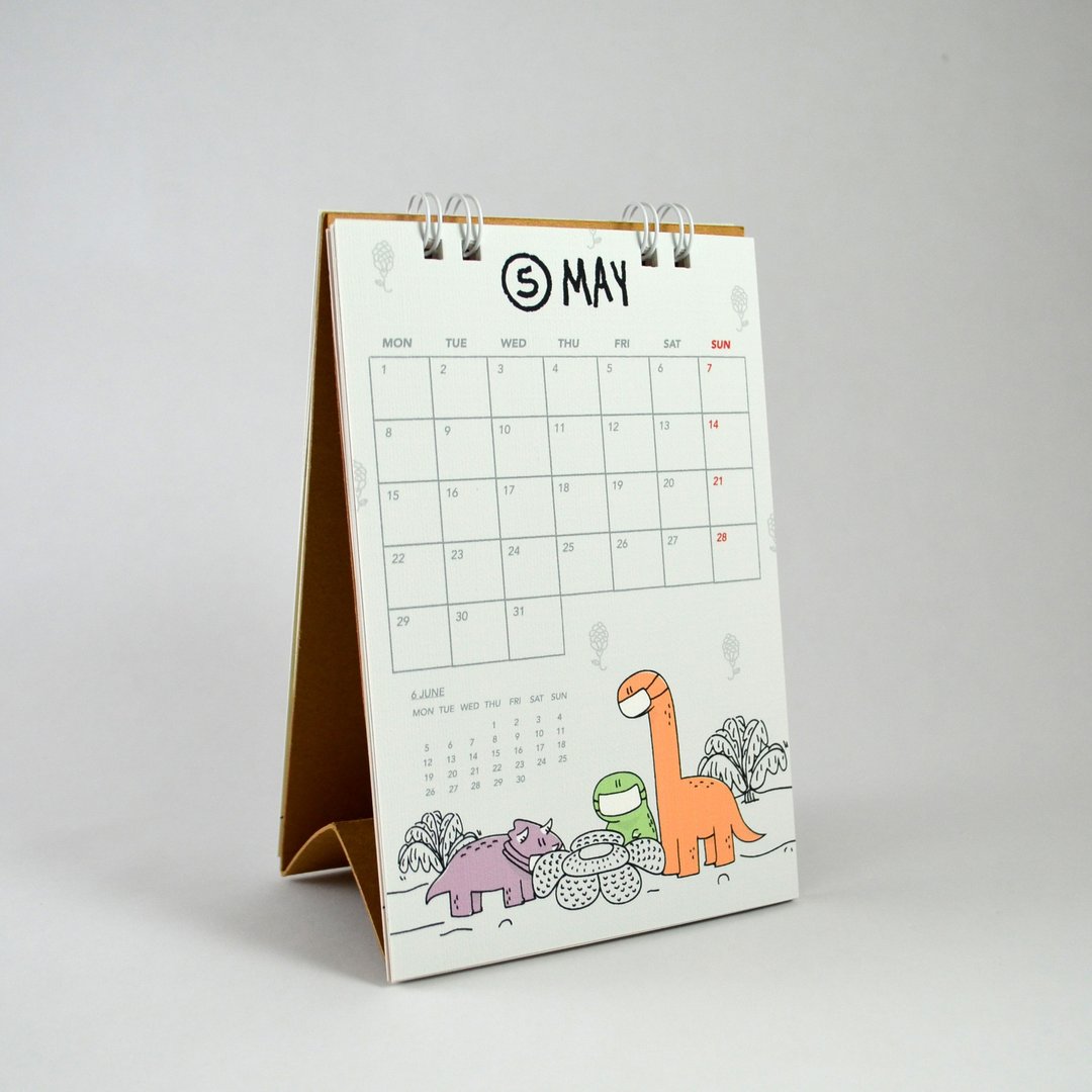 Rawr the Dinosaurs 2017 calendar (small, desk calendar, reusable) - 年历/台历 - 纸 多色