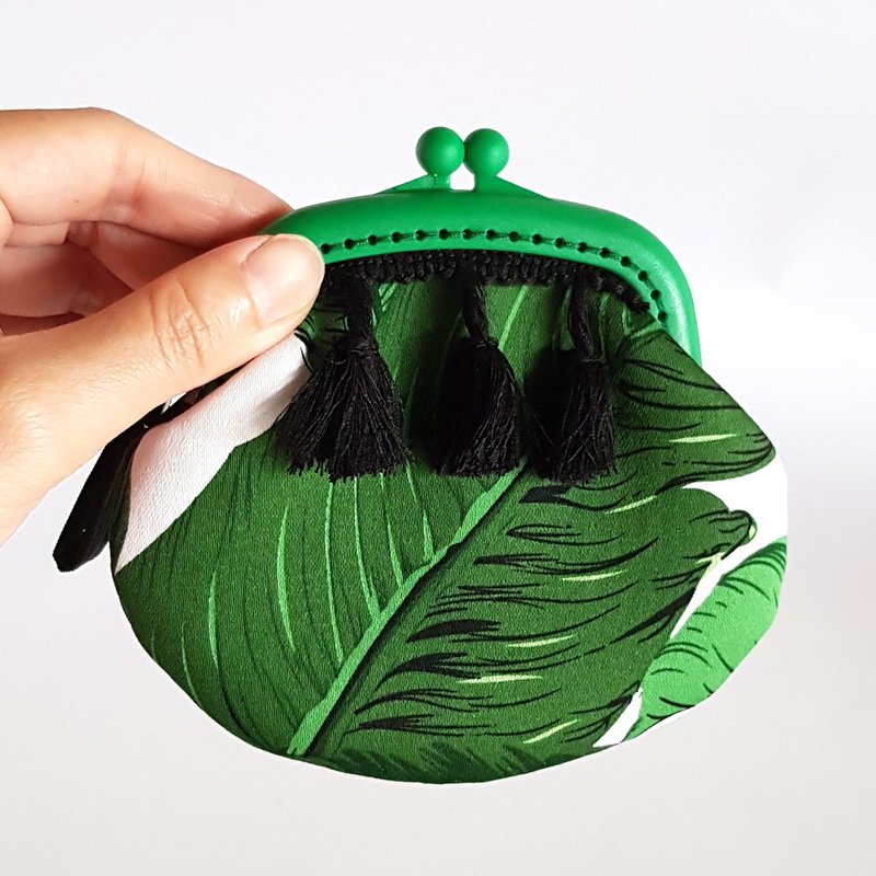 来去渡假毛线流苏塑料口金零钱包/大叶子 - 零钱包 - 棉．麻 绿色