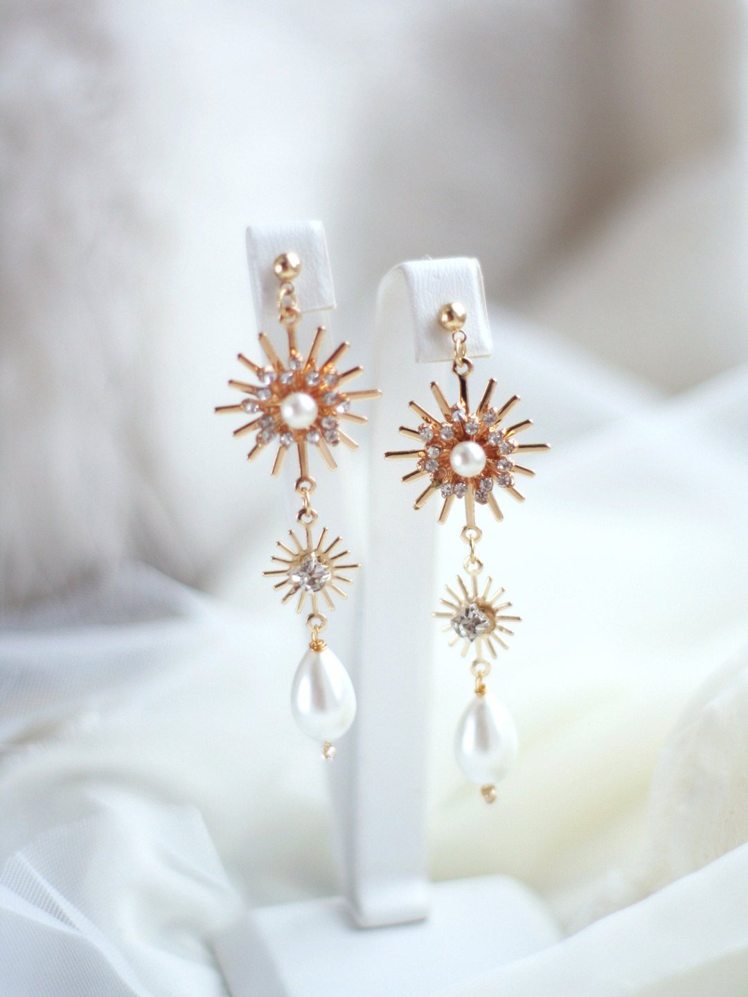 星辰 earrings 珍珠 金 earrings 星星饰品 新娘 earrings 夹式 - 耳环/耳夹 - 珍珠 金色