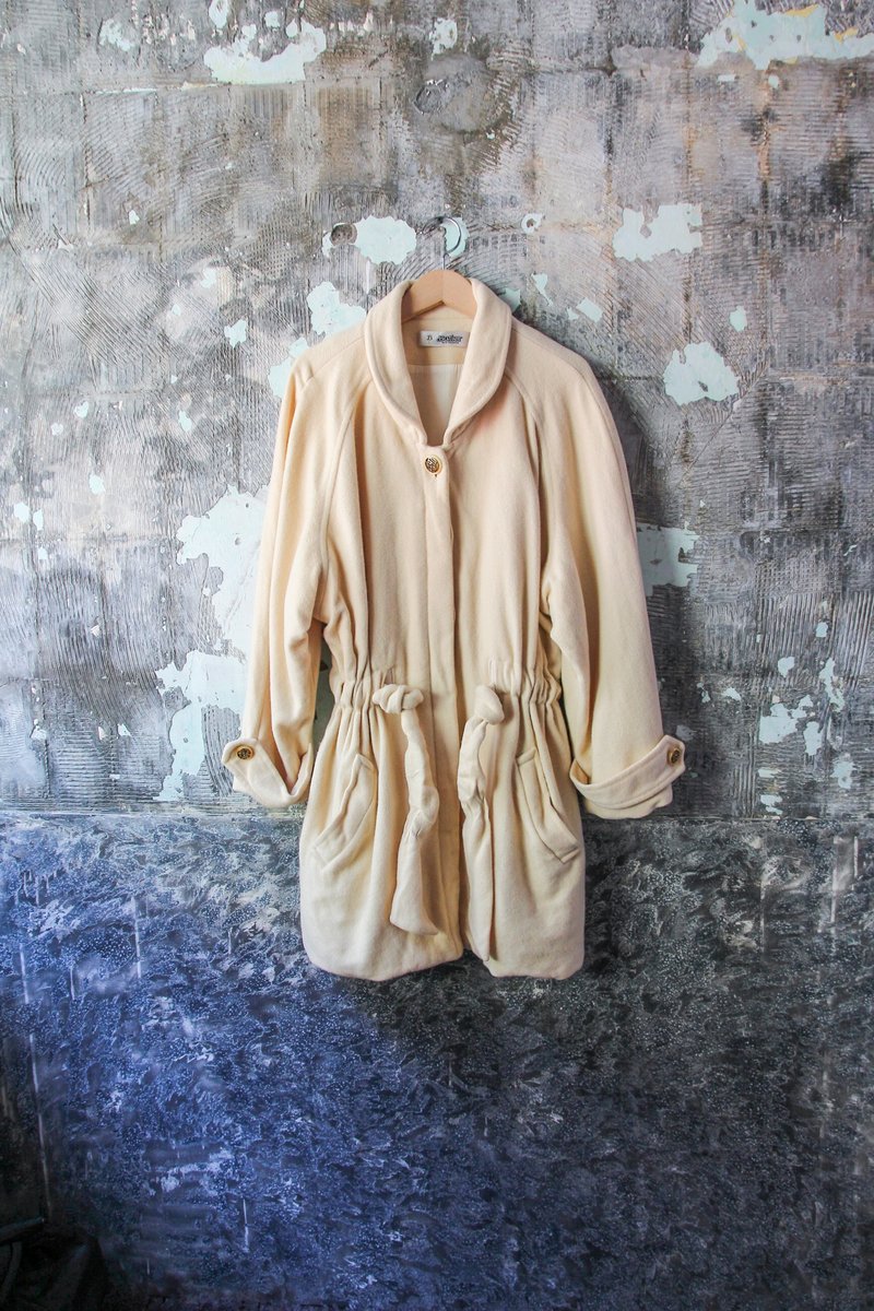 袅袅百货公司-Vintage 圆领米白抽绳 大衣外套  复古着 - 女装休闲/机能外套 - 其他材质 