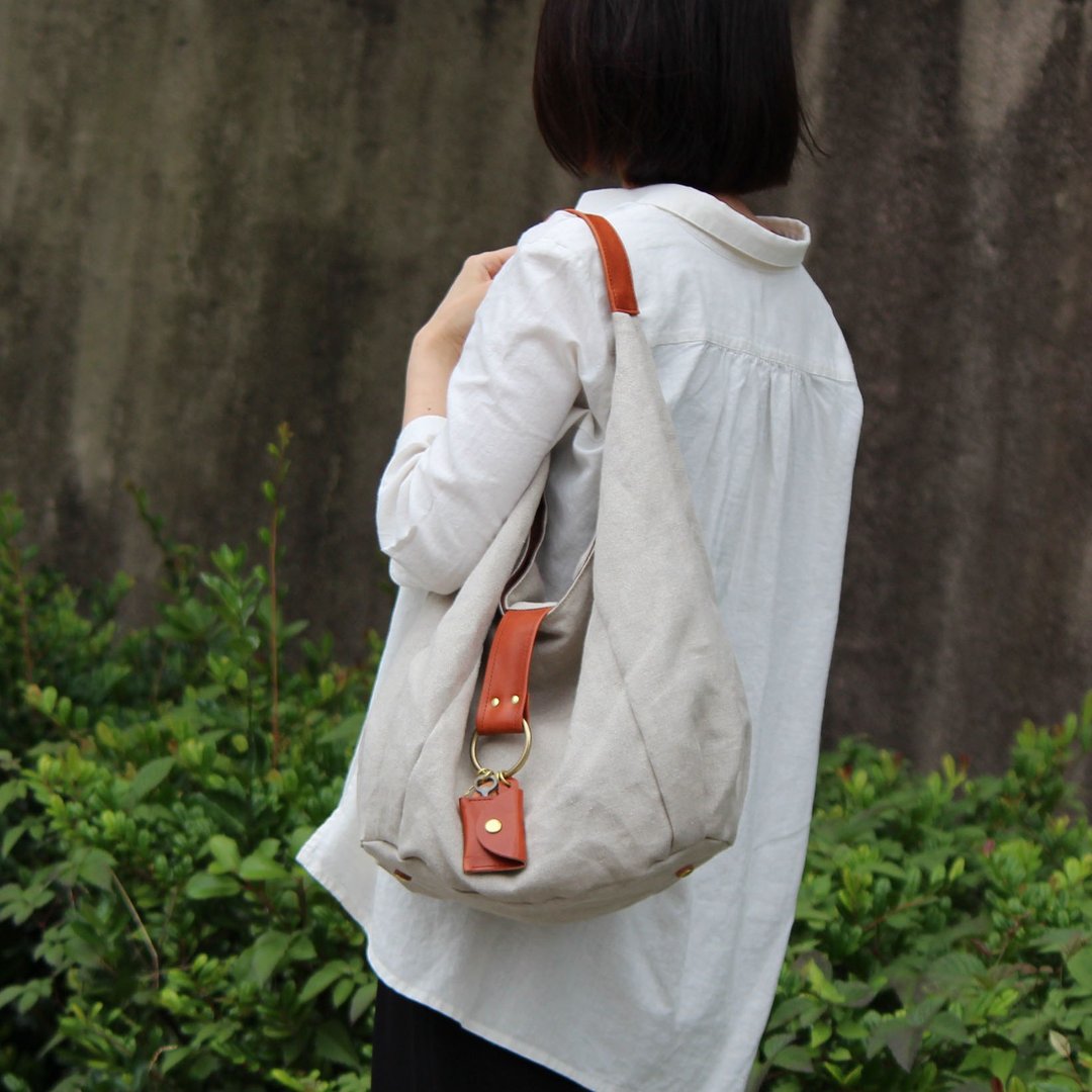 polta- linen -red Brown Linen canvas bag - 手提包/手提袋 - 棉 灰色