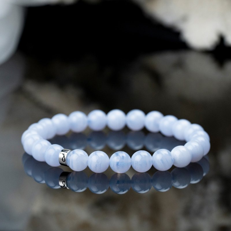 蓝纹玛瑙 | 天然能量手串 |8-9mm - 手链/手环 - 水晶 蓝色