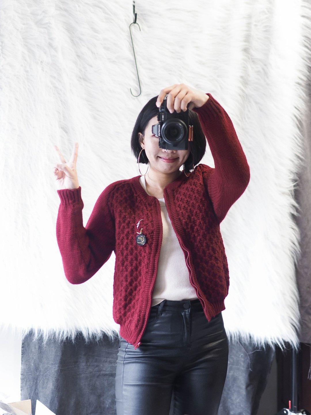 奈良枣红立体织纹优雅恋日冬季 古董羊呢毛质古着毛衣外套 wool - 女装休闲/机能外套 - 羊毛 红色