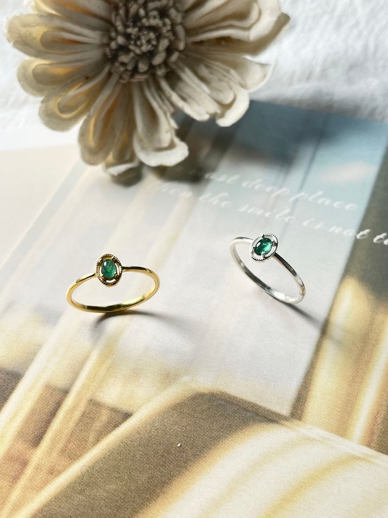 蛋面祖母绿戒指 叠戴百搭款 天然宝石 925银 - 戒指 - 纯银 