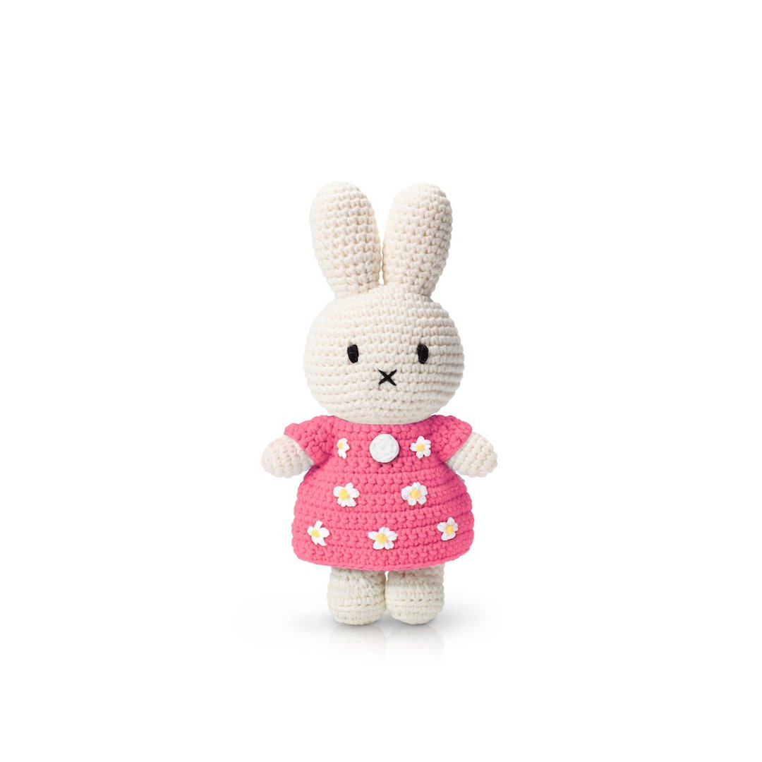 荷兰Miffy米飞兔【miffy碎花桃红洋装】手工钩针纯棉编织疗愈玩偶 - 玩偶/公仔 - 棉．麻 粉红色
