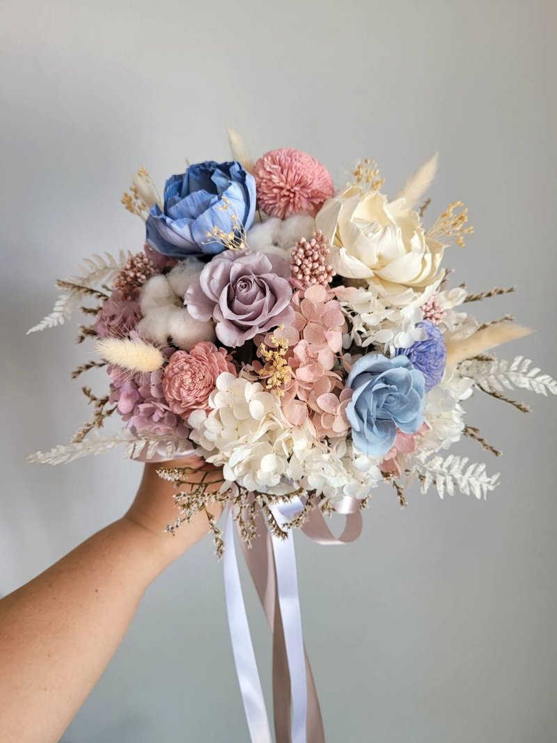 海藏设计│法式香颂优雅灰阶蓝粉。不凋花干燥捧花 - 干燥花/捧花 - 植物．花 灰色