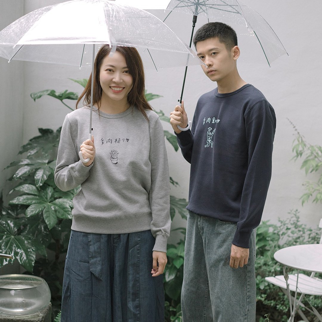 skov 多肉植物  秋冬新款 圆领加绒卫衣 纯棉情侣装休闲文艺 - 其他 - 棉 黑色
