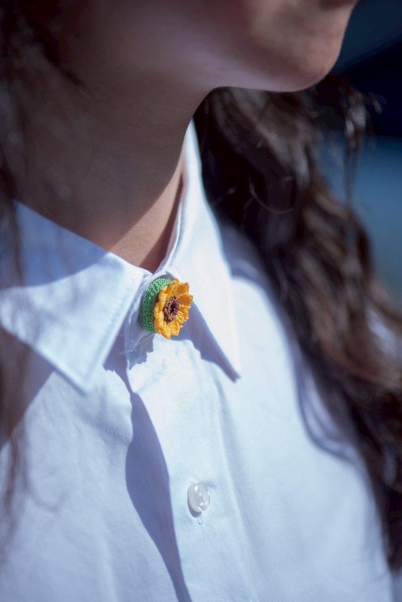 【向日葵】袖扣 钮扣 装饰扣 领扣 微钩 针织 花 手作 太阳花 - 袖扣 - 绣线 黄色