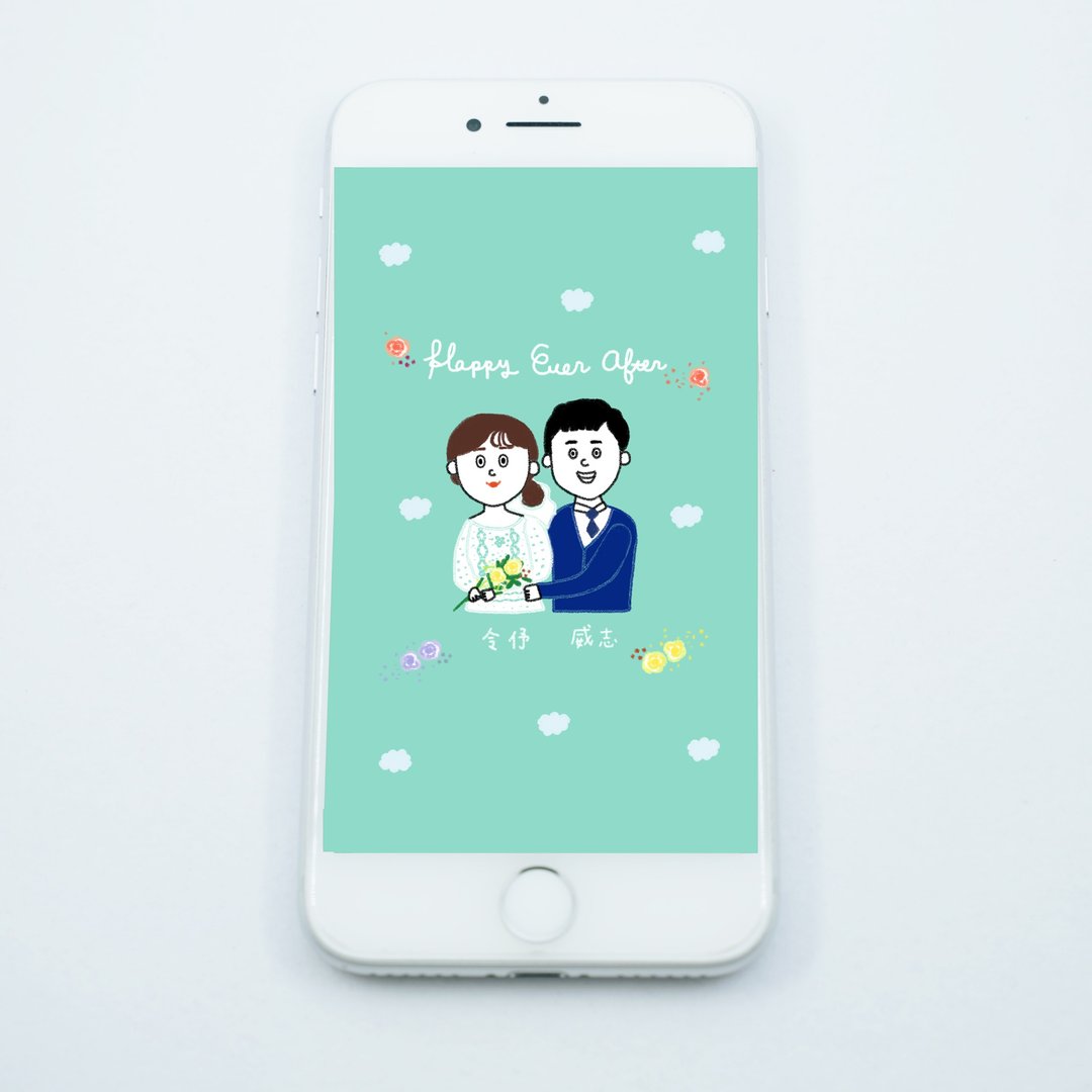 定制化婚礼小物 喜帖 卡片订制 | 情侣 似颜绘 婚礼小卡 手机壁纸 - 电脑手机桌布/贴图/App 图示 - 环保材料 多色