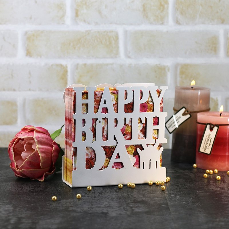 【OPUS东齐金工】生日快乐Love收纳架(白)/欧式铁艺餐巾座LEhb28W - 卡片/明信片 - 其他金属 白色