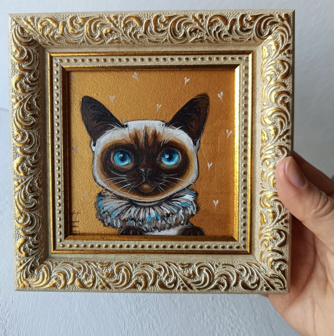 暹罗小猫领子油画猫艺术 10*10 厘米 - 墙贴/壁贴 - 其他金属 金色