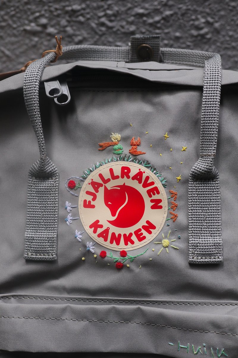 小王子与狐狸主题-----kanken浅灰色包--手工刺绣 - 后背包/双肩包 - 防水材质 银色