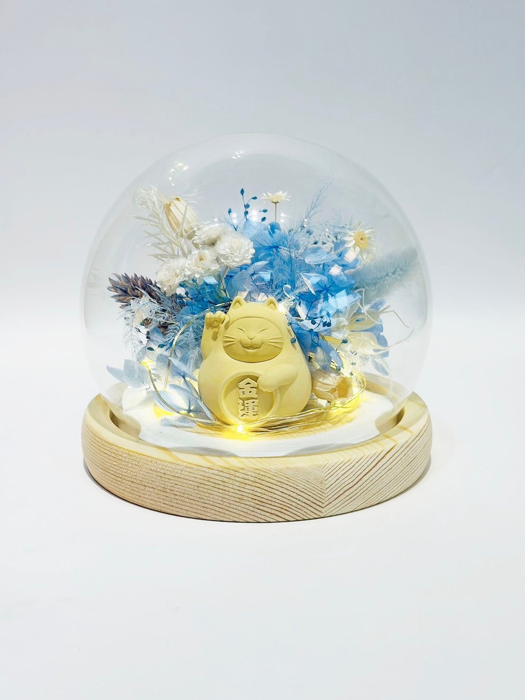 【 送礼首选】招财金运猫永生花玻璃球 - 香薰/精油/线香 - 水泥 白色