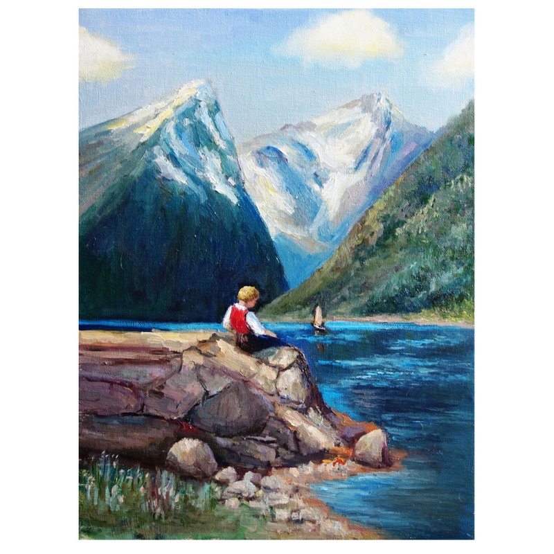 山水画 油画 原创艺术 景观艺术作品 帆布艺术 - 海报/装饰画/版画 - 颜料 多色
