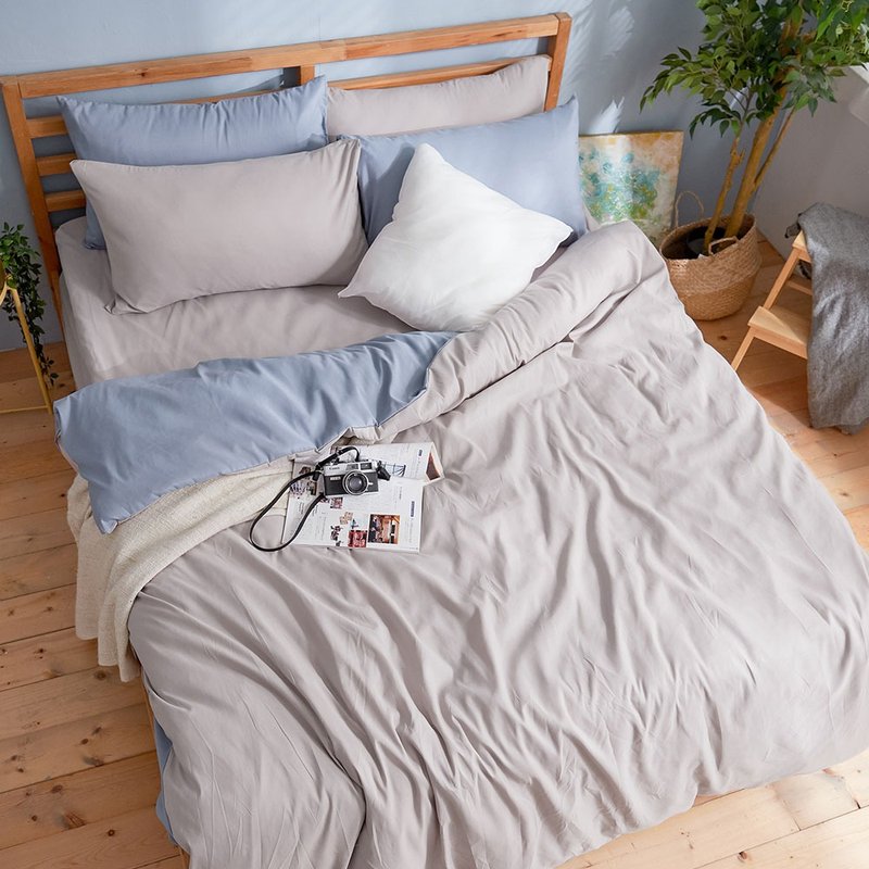 床包被套组-单人/双人/加大/ 舒柔棉 / 岩石灰床包+蓝灰被套 - 寝具 - 其他材质 灰色