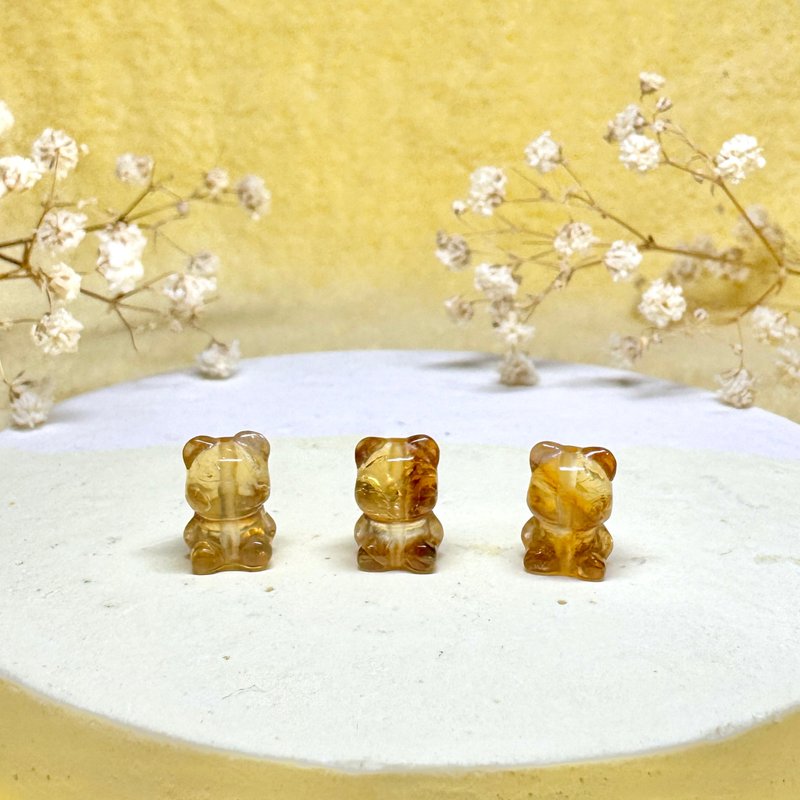 天然黄水晶迷你小熊项链/手链/手珠 可爱造型雕刻矿石饰品 - 项链 - 水晶 黄色
