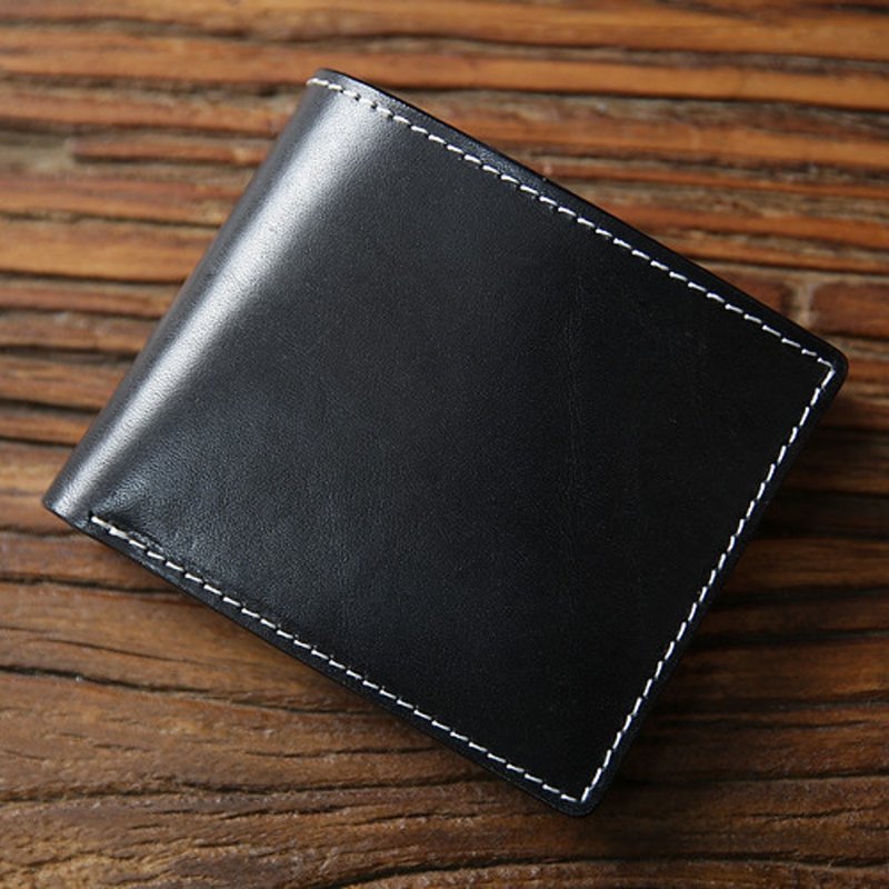 **意大利手工牛皮真皮零钱皮夹短夹  植鞣 • 皮革系列**黑色 - 皮夹/钱包 - 真皮 蓝色