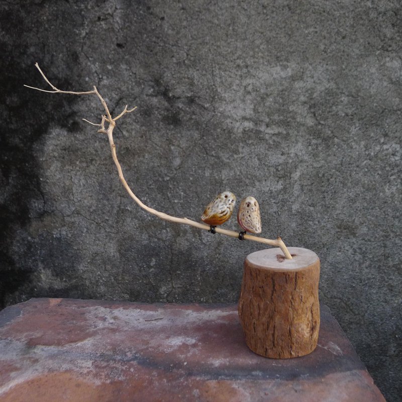 枝头恋人 侧尾猫头鹰 - 摆饰 - 陶 咖啡色