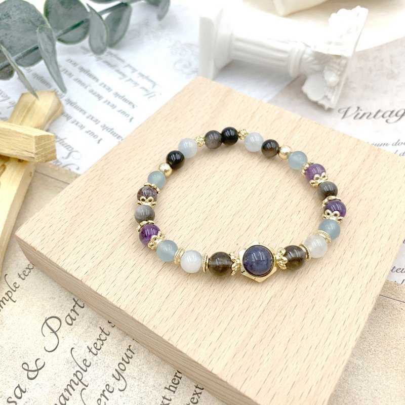 海卫一Triton / 堇青石 冰曜石 蓝兔毛 蓝方解 紫水晶 银曜石 - 手链/手环 - 其他材质 多色