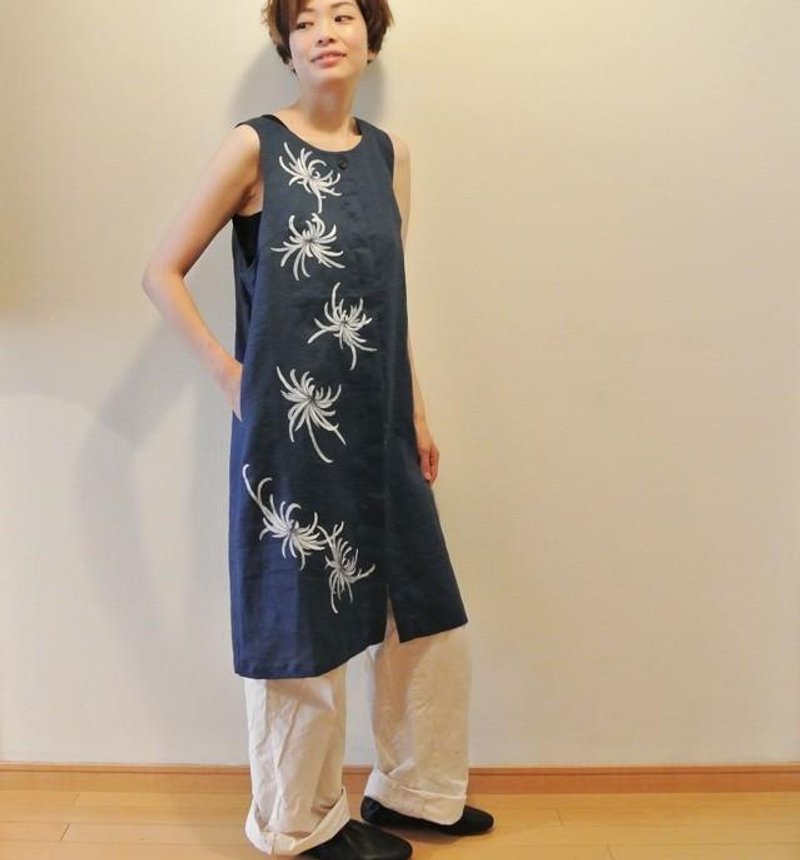 Long Best Blue <Rangiku> - 女装上衣 - 棉．麻 蓝色