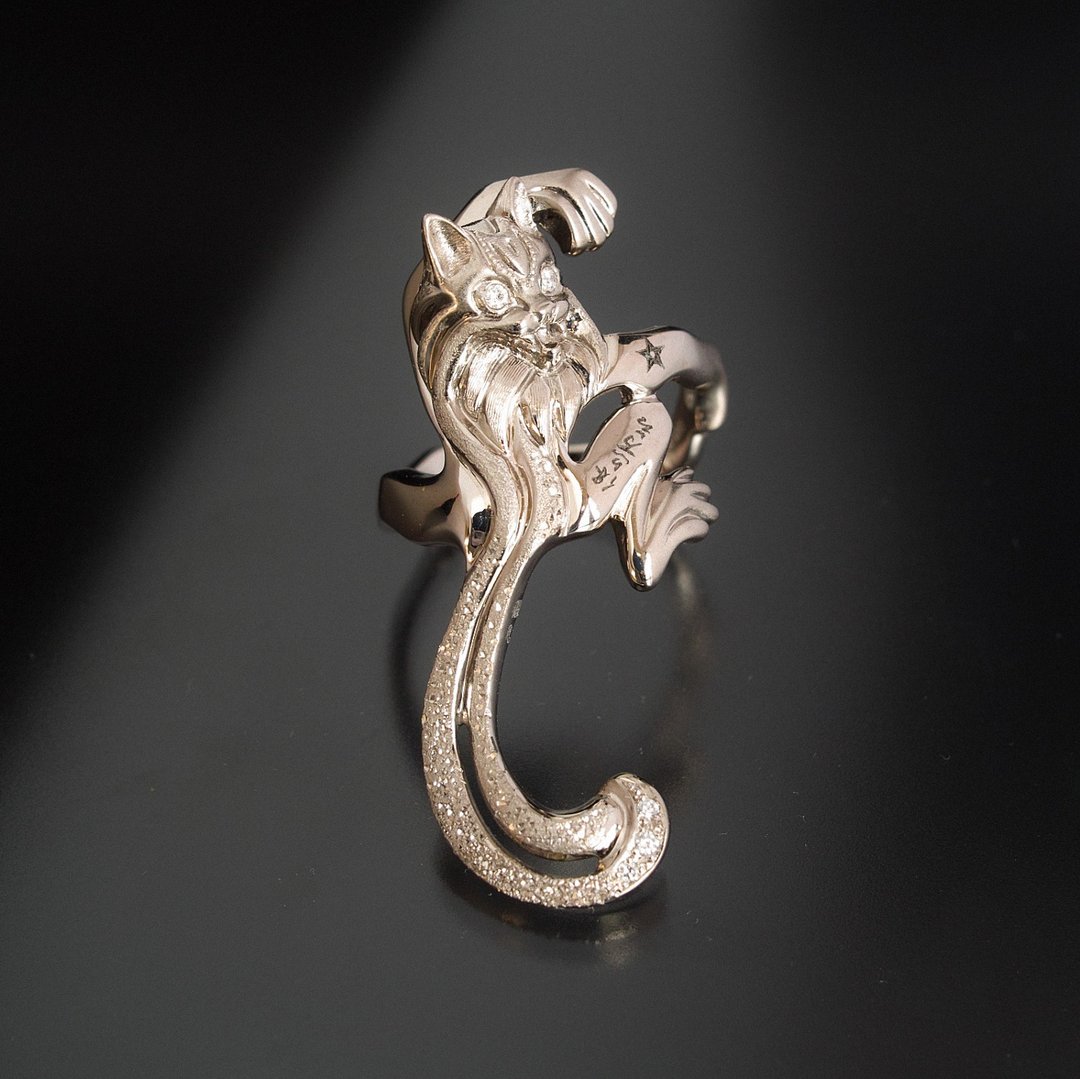 Custom order YOKAI Ring Nekomata long tail 18K WG with Diamond - 戒指 - 贵金属 银色
