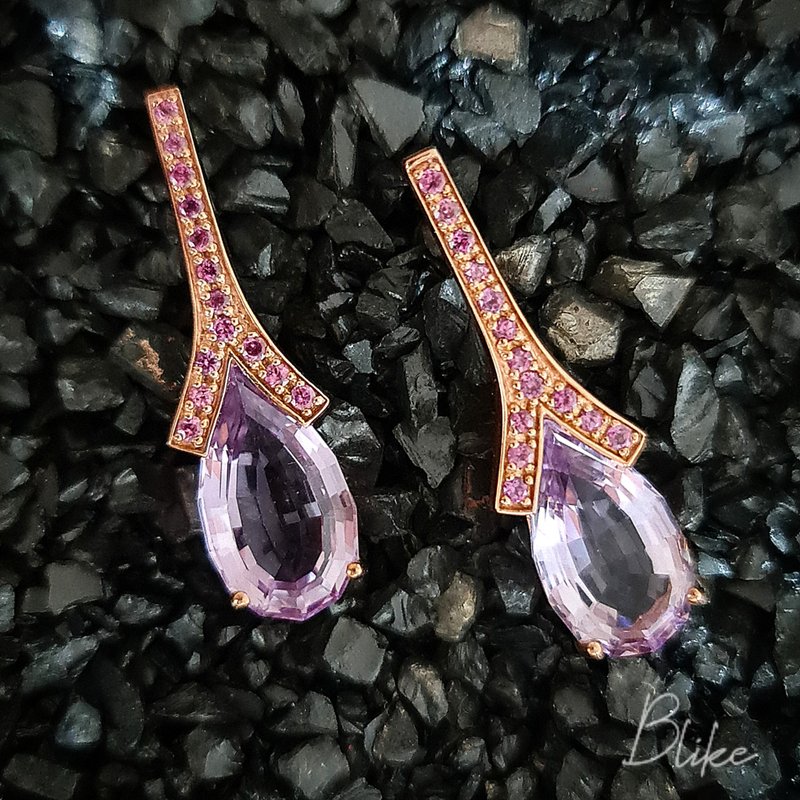 Amethyst Earring - 耳环/耳夹 - 纯银 粉红色