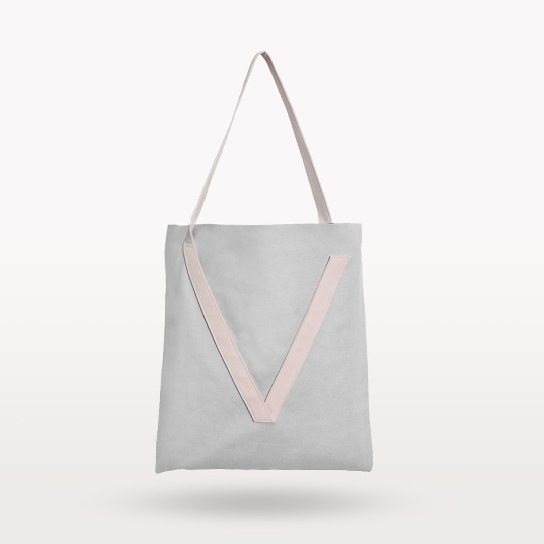 V BAG 迷雾粉灰色单肩包(灰包粉背带) - 侧背包/斜挎包 - 其他人造纤维 灰色