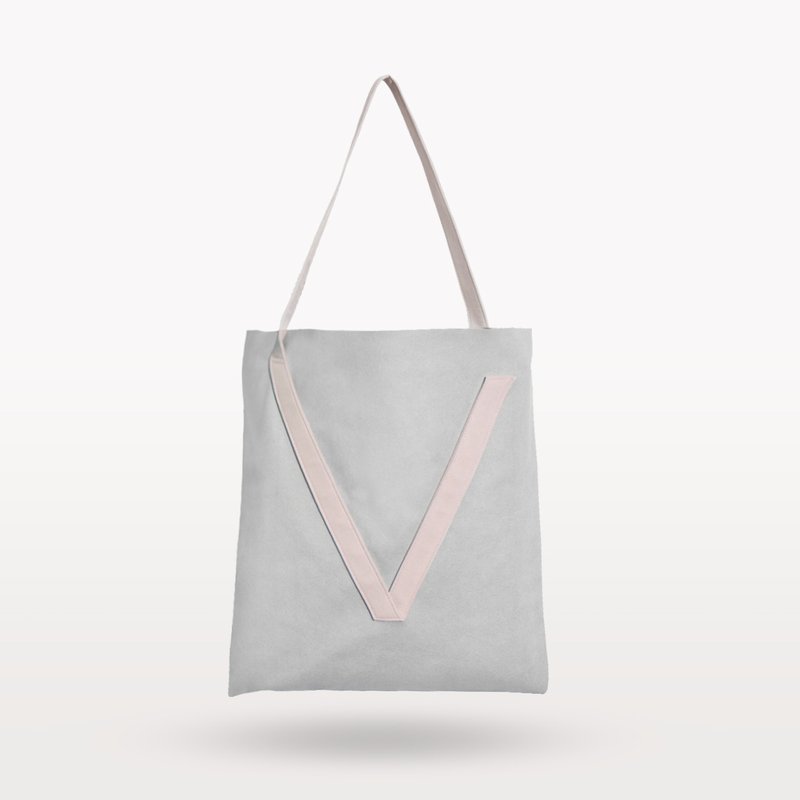 V BAG 迷雾粉灰色单肩包(灰包粉背带) - 侧背包/斜挎包 - 其他人造纤维 灰色