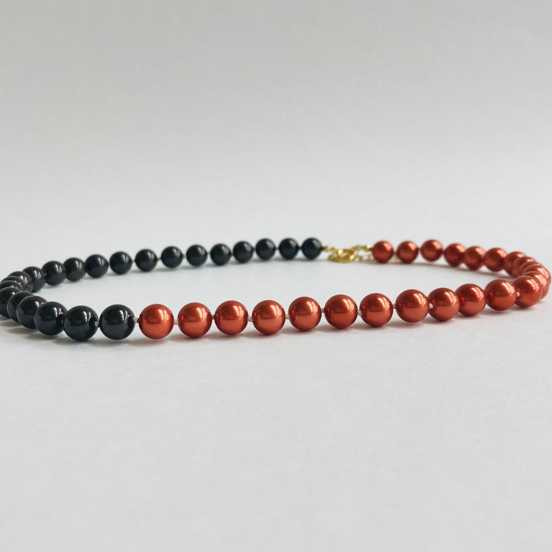 玻璃珍珠双色全结珠项链 / 8mm 约43cm+5cm / BKxRD / made in japan - 项链 - 玻璃 红色
