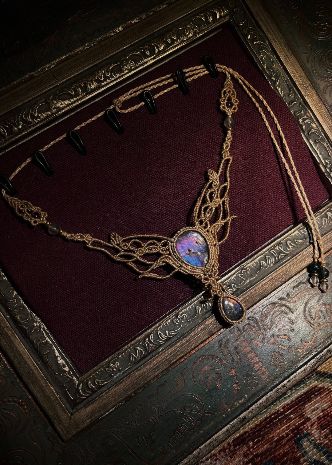 喜迎瑶 macrame 拉长石 紫拉长石 蜡线项链 项链 手工编织 米色 - 项链 - 水晶 