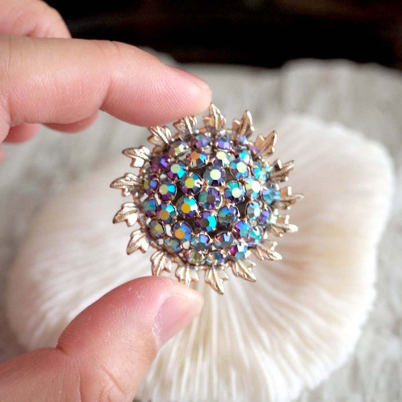 紫红色幻彩水晶宝石太阳花银色胸针 日本高级二手中古珠宝首饰 - 胸针 - 其他材质 紫色