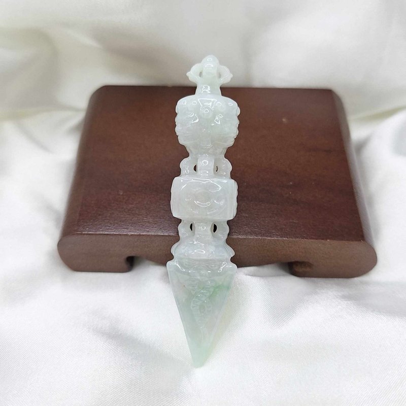 全立体镂空飘花不动明王 金刚杵 吊坠 | 天然缅甸玉A货翡翠 - 项链 - 玉石 