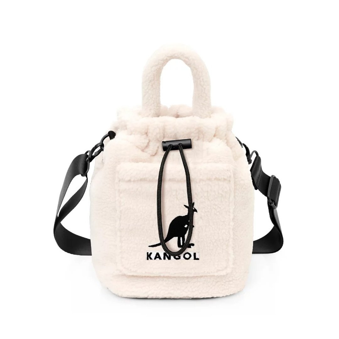KANGOL 袋鼠-绒毛水桶侧背包-白色 - 侧背包/斜挎包 - 尼龙 白色