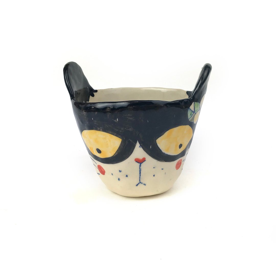 Nice Little Clay 耳朵杯 黑白猫 0115-38 - 咖啡杯/马克杯 - 陶 白色