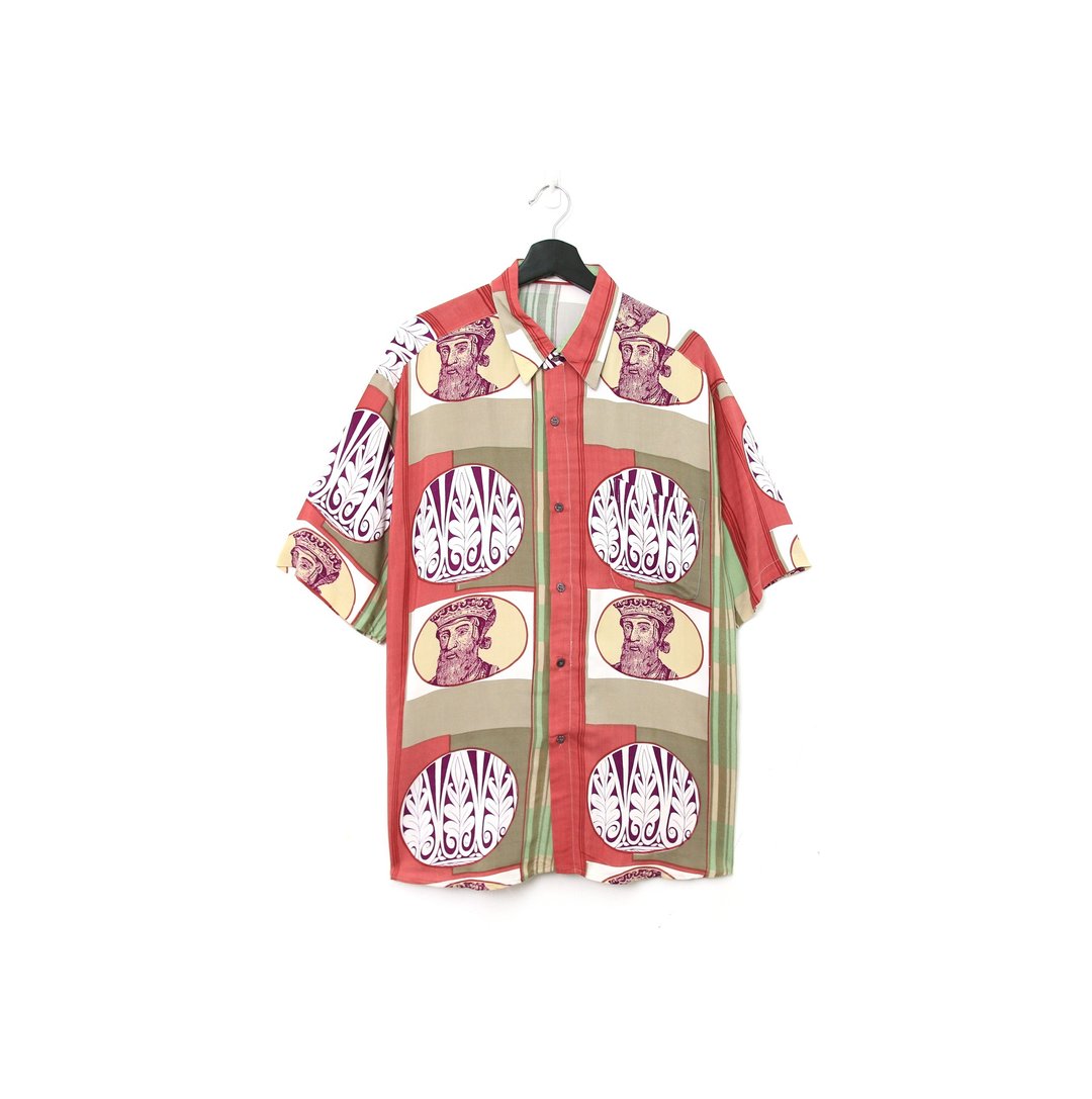 Back to Green- 短袖花衬衫 桃色 人物 vintage shirt - 男装衬衫 - 聚酯纤维 